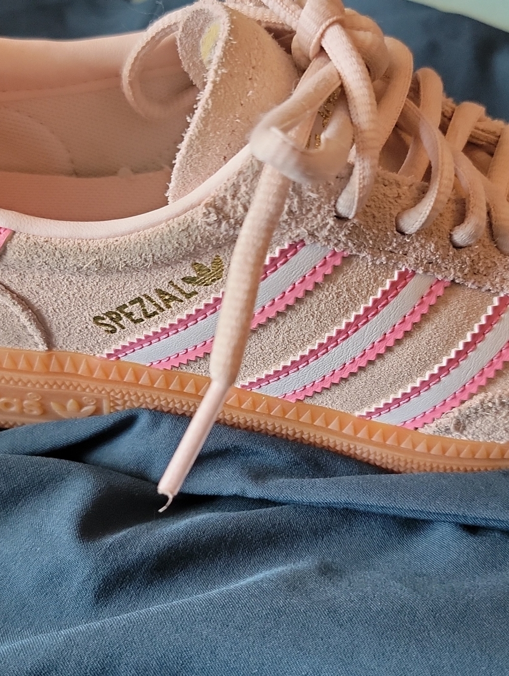 adidas Women's Light Pink Suede Sneakers with Pink & White Stripes